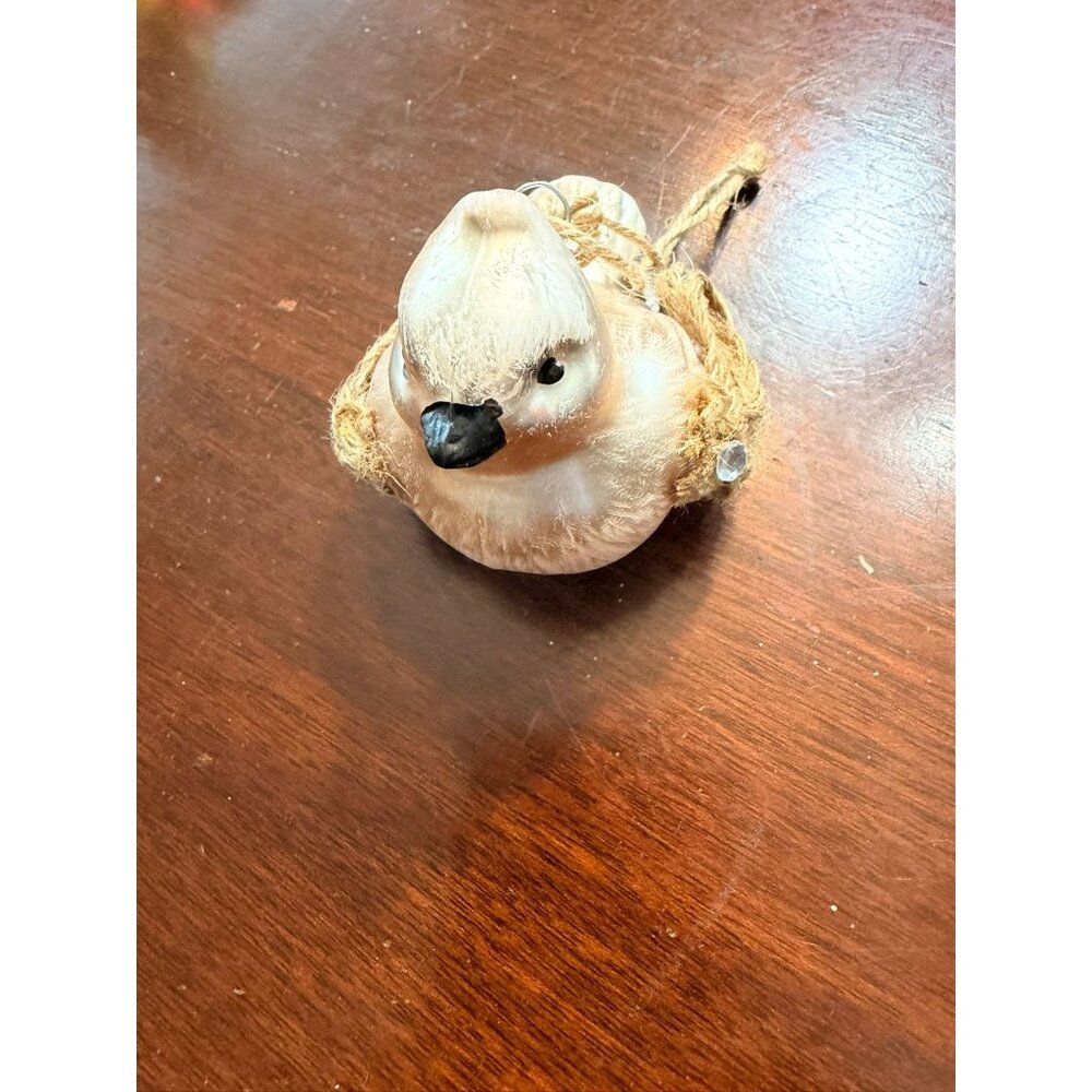 Glass Bird Ornament With Jute Rope & Crystal Accents - Rustic Hanging Decoration